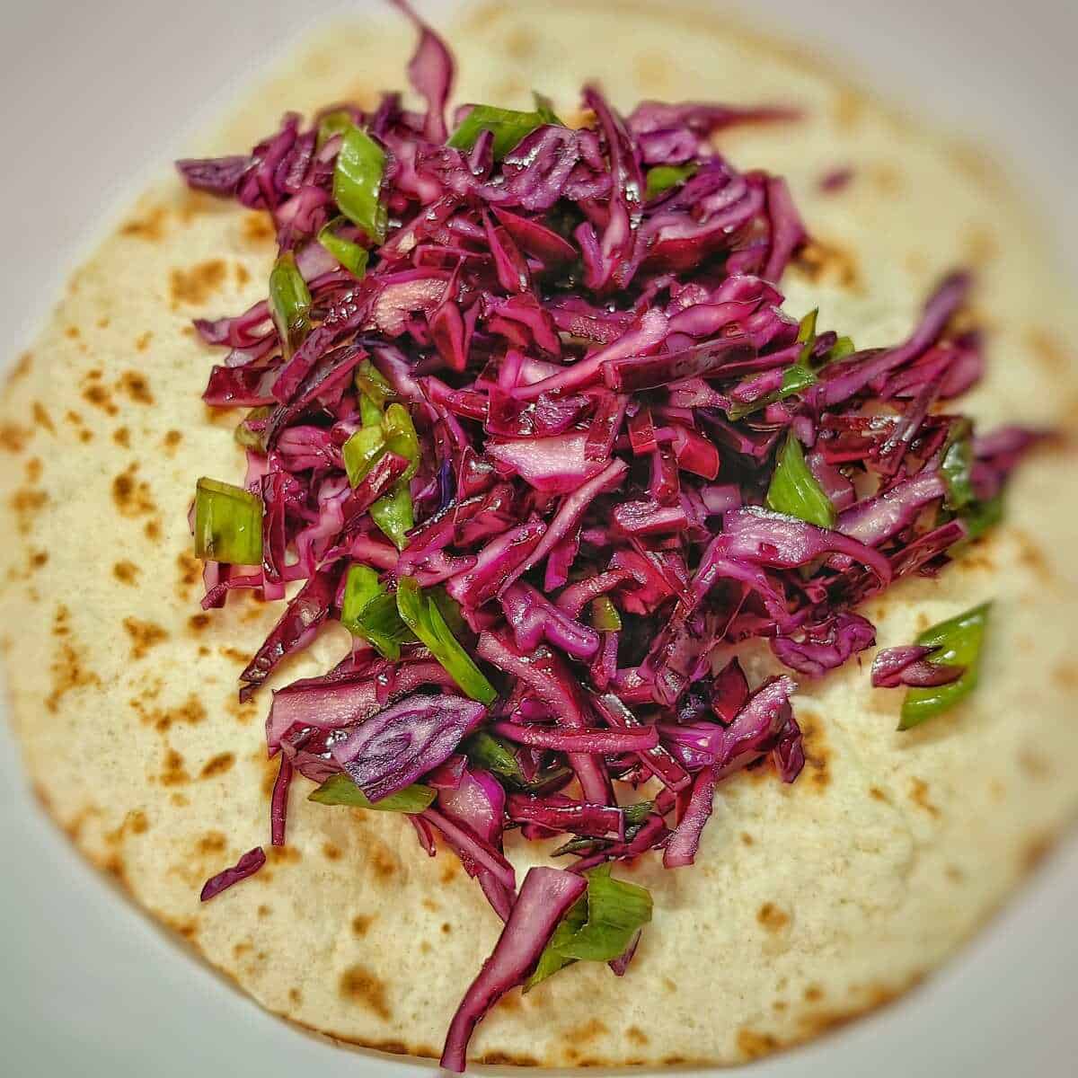 tortilla with pickled red cabbage
