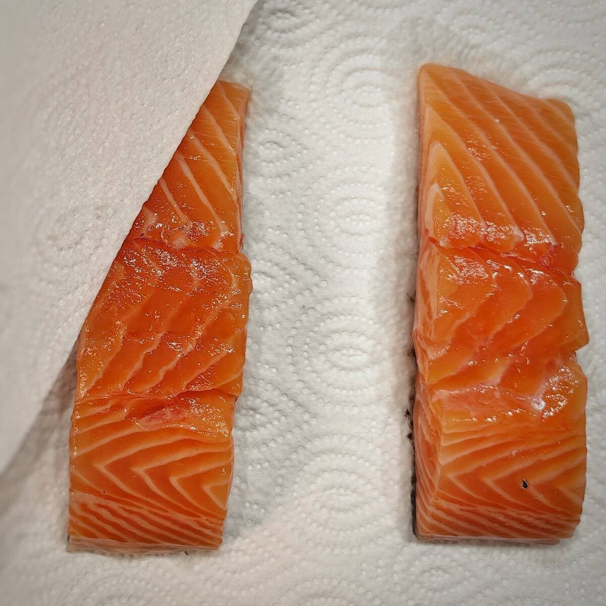 salmon fillets on paper towel