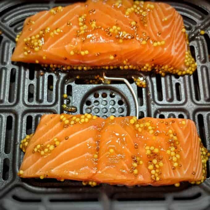 salmon fillets with mustard in air fryer basket