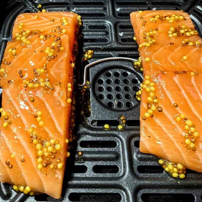 salmon fillets with mustard in air fryer basket