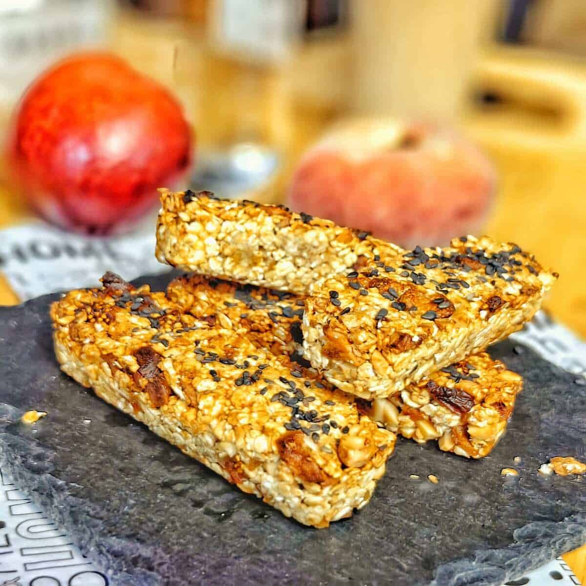 air fryer oatmeal breakfast bars on a square black serving plate