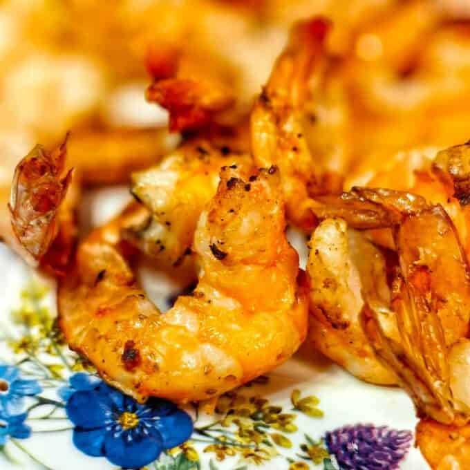 close up of air-fried shrimp on a plate