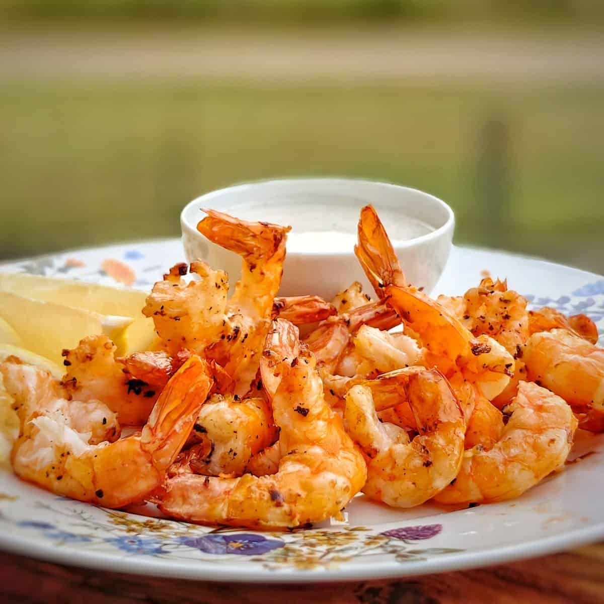 air fried shrimp with an outdoor background