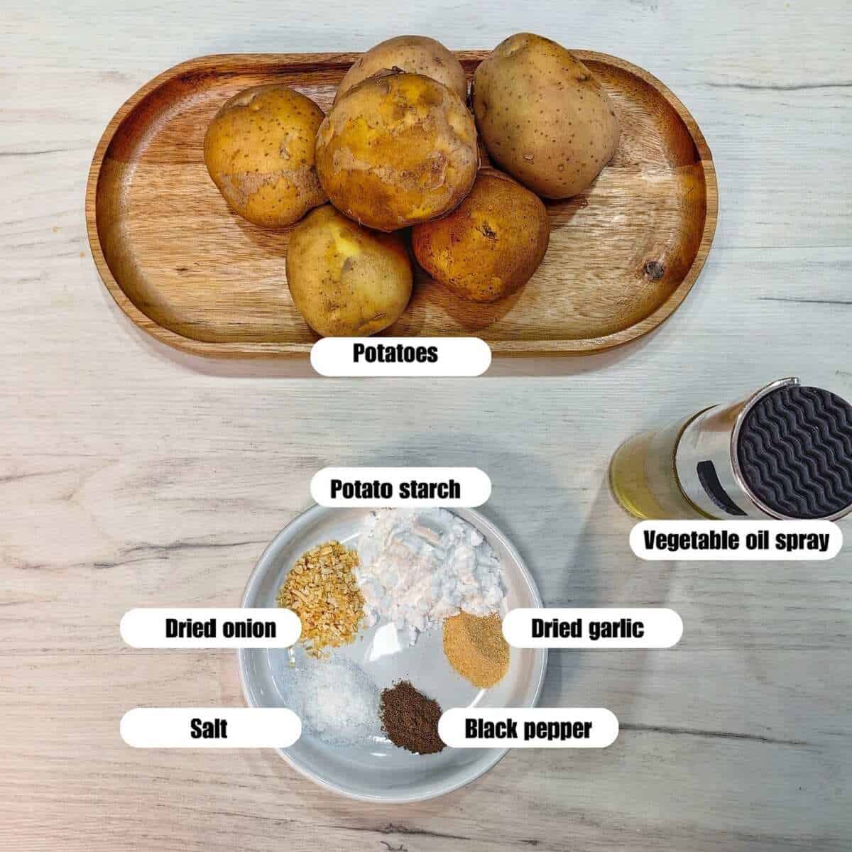 flat lay of air fryer tater tots ingredients