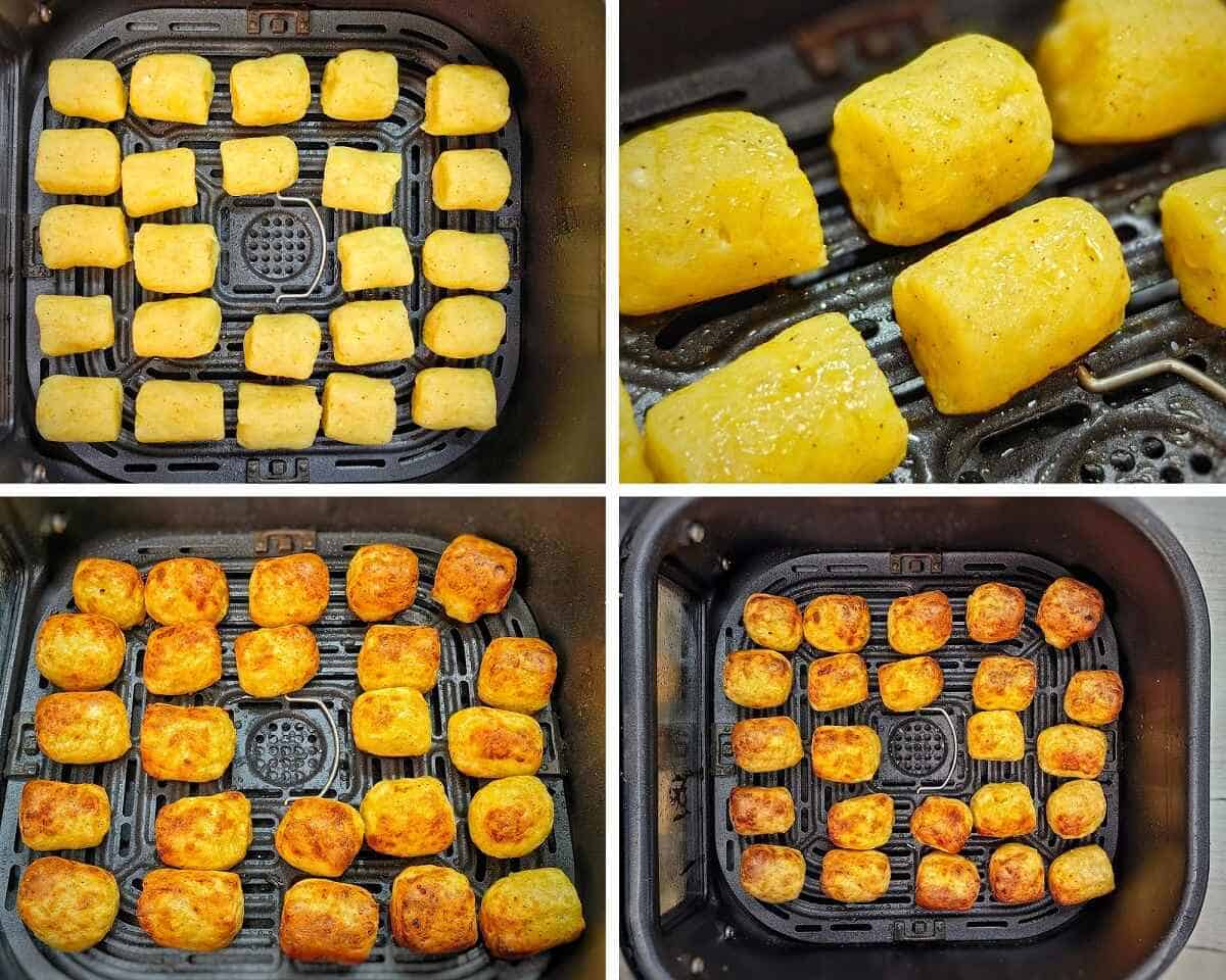 potato balls inside air fryer basket