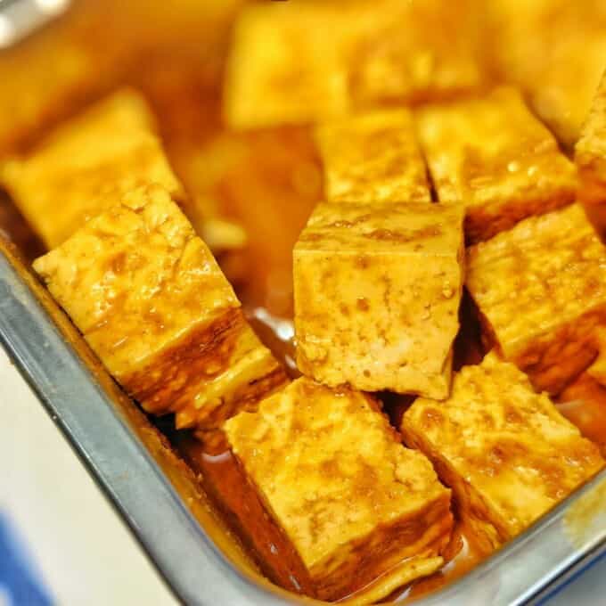 tofu tossed in marinade