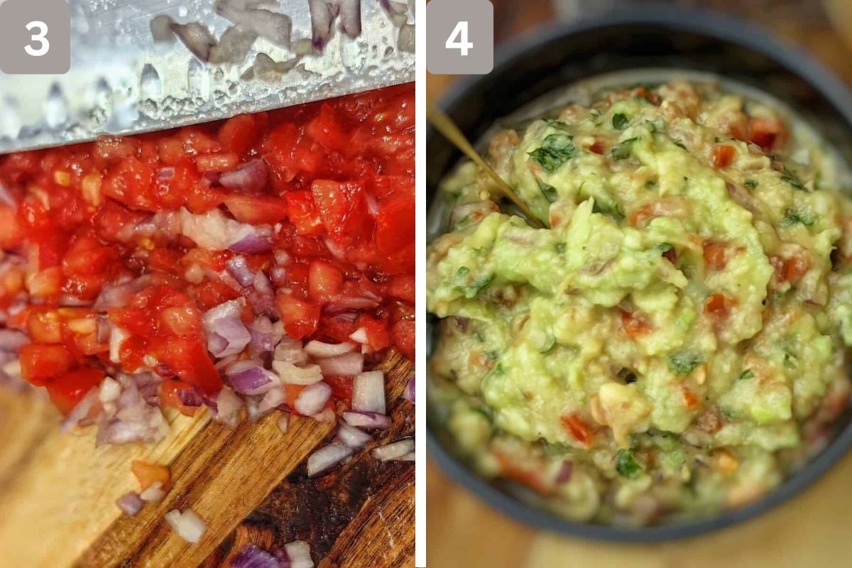 Tomato, red onion, and garlic diced, and then all mixed together