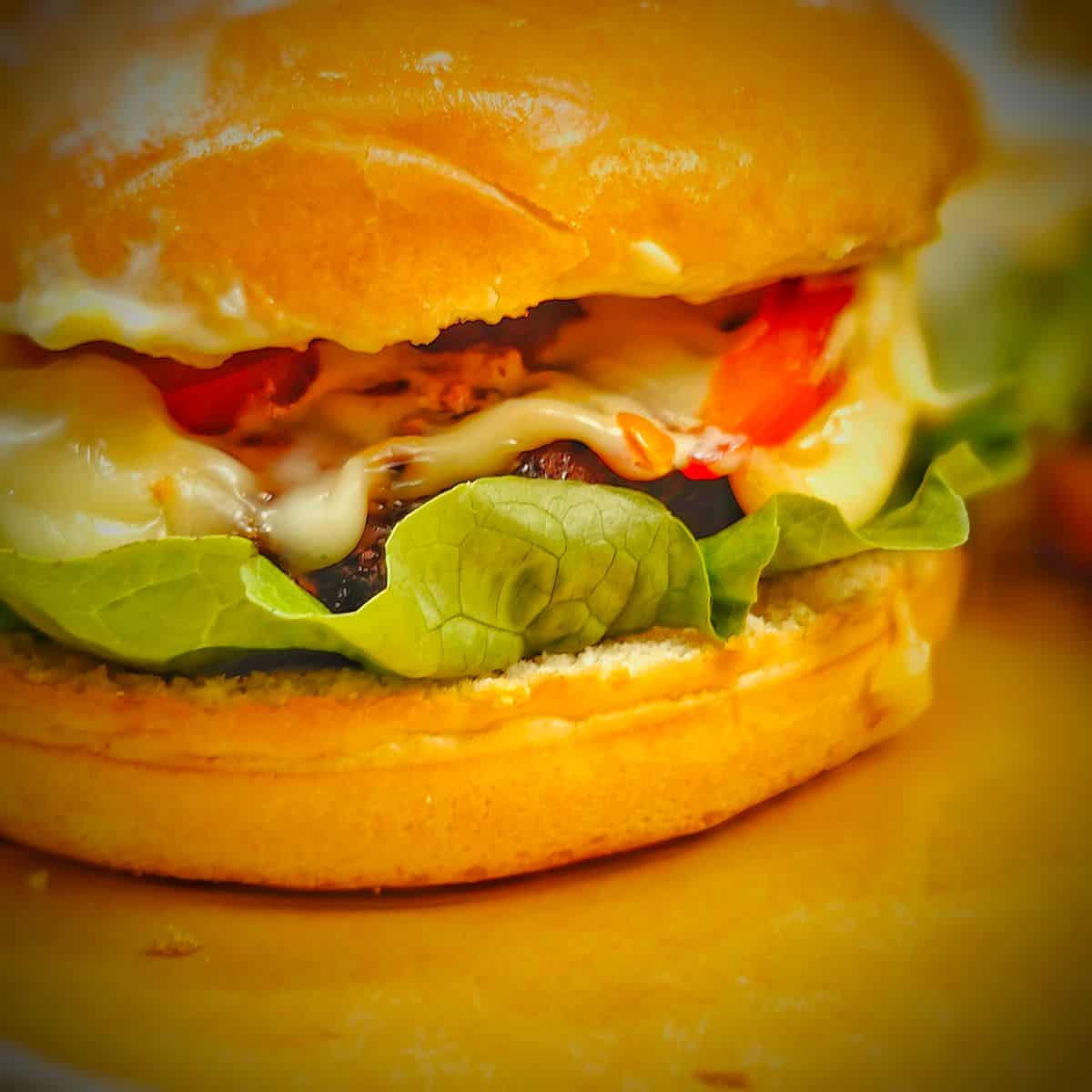 close up of air fryer turkey burgers 