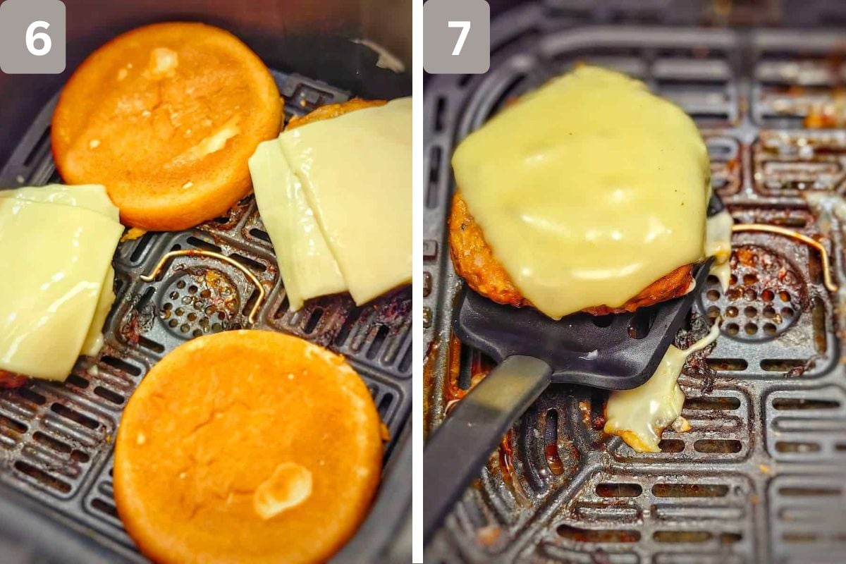 sliced cheese on top of the patties and removed from air fryer basket when melted