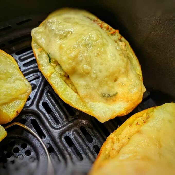 air fryer twice baked potato inside air fryer basket