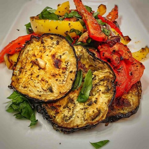 air fryer vegetables on a white plate