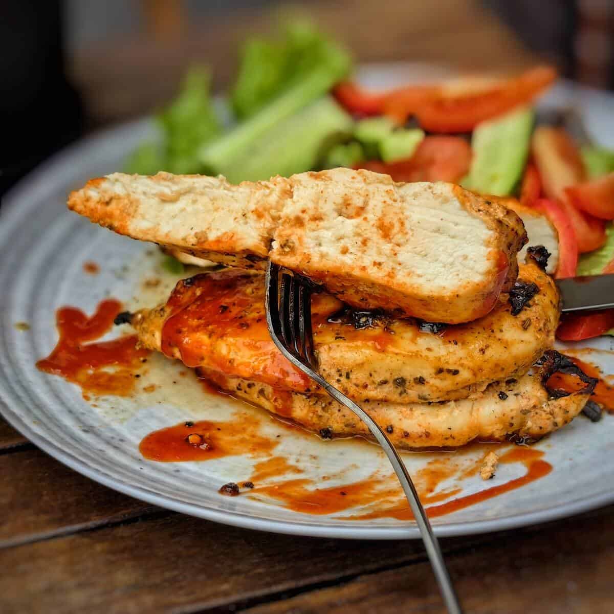 air fryer yogurt marinated chicken served on a plate