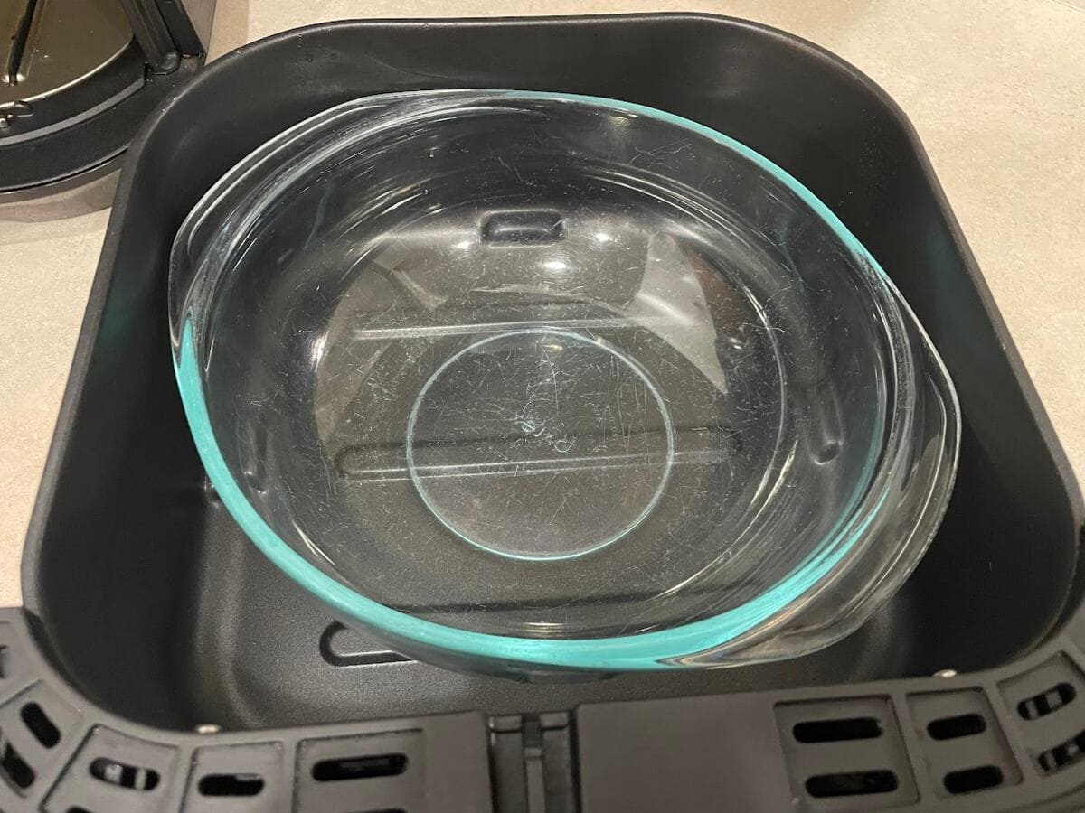 glass bowl inside the air fryer