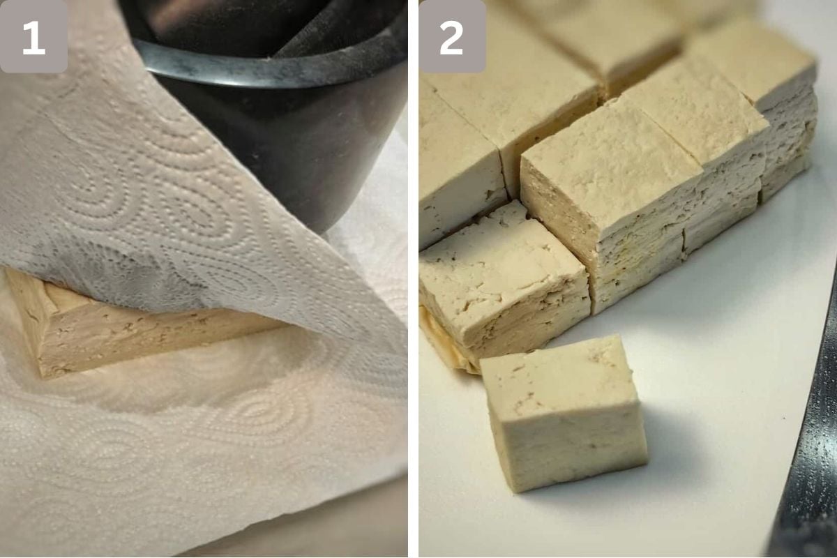 tofu covered and moisture pressed out, and cut into slices