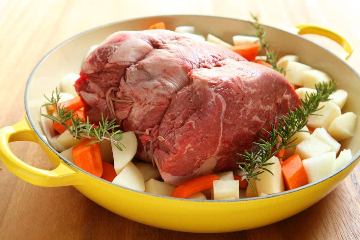 raw pot roast and vegetables