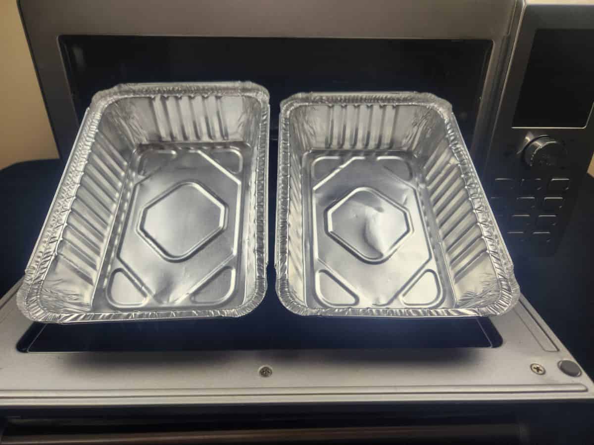 aluminum pan on top of air fryer oven door