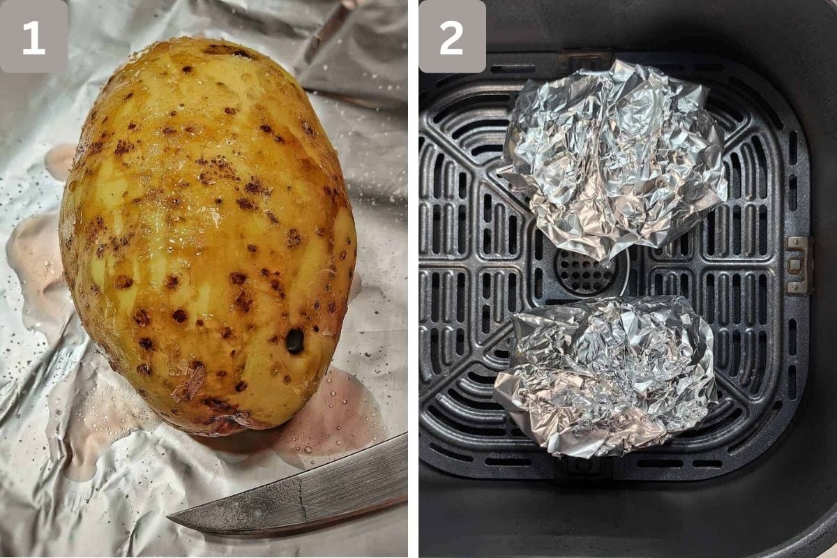 Washed potatoes and potatoes wrapped in foil
