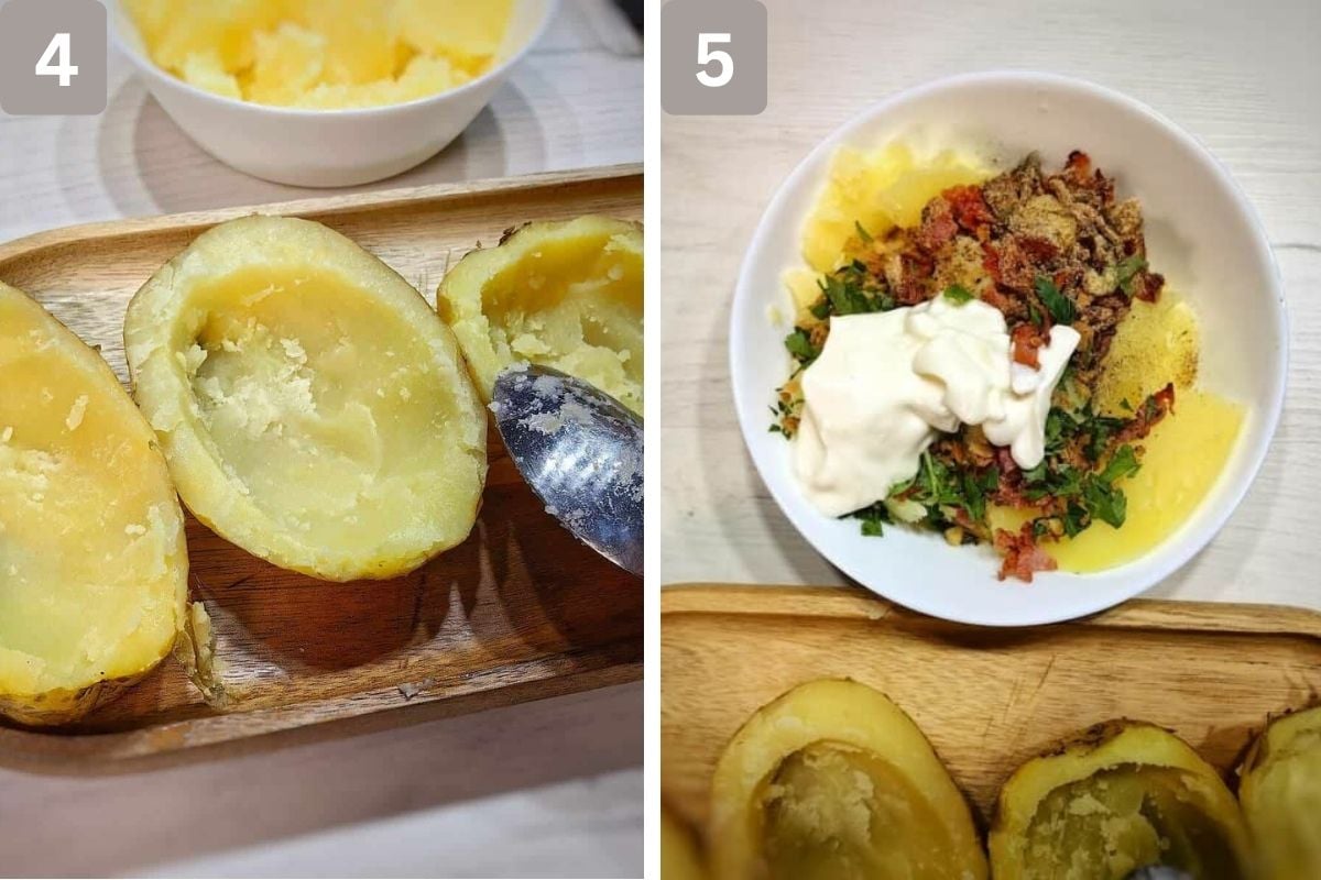 flesh scooped out and all the filling ingredients added in a bowl