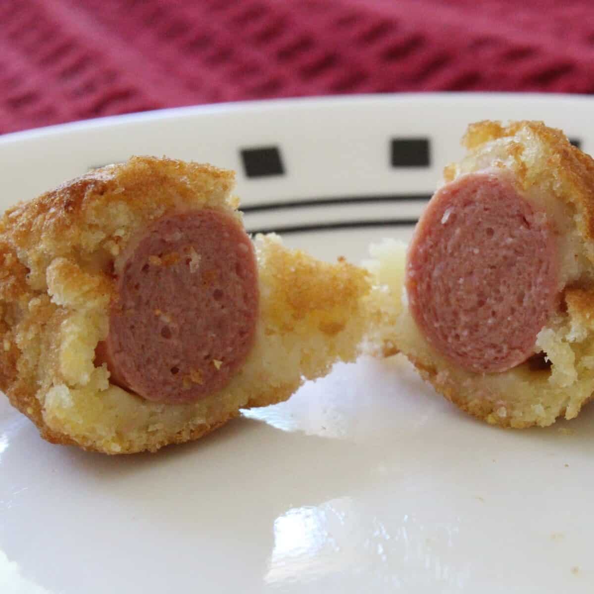 cross section of an air-fried corn dog