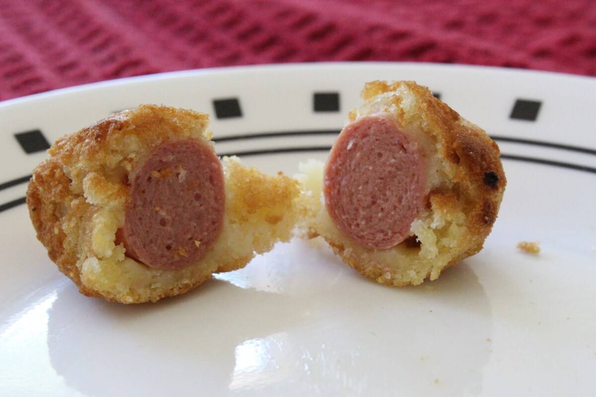cross section of an air-fried corn dog