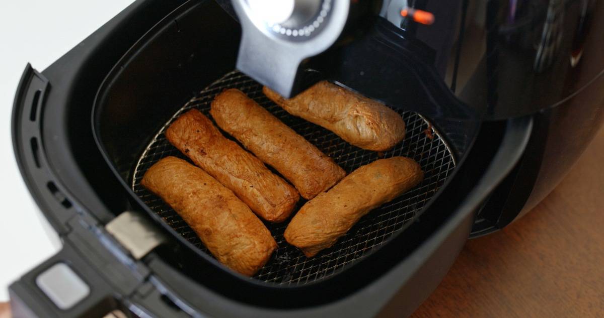 fishcake rolls inside air fryer basket