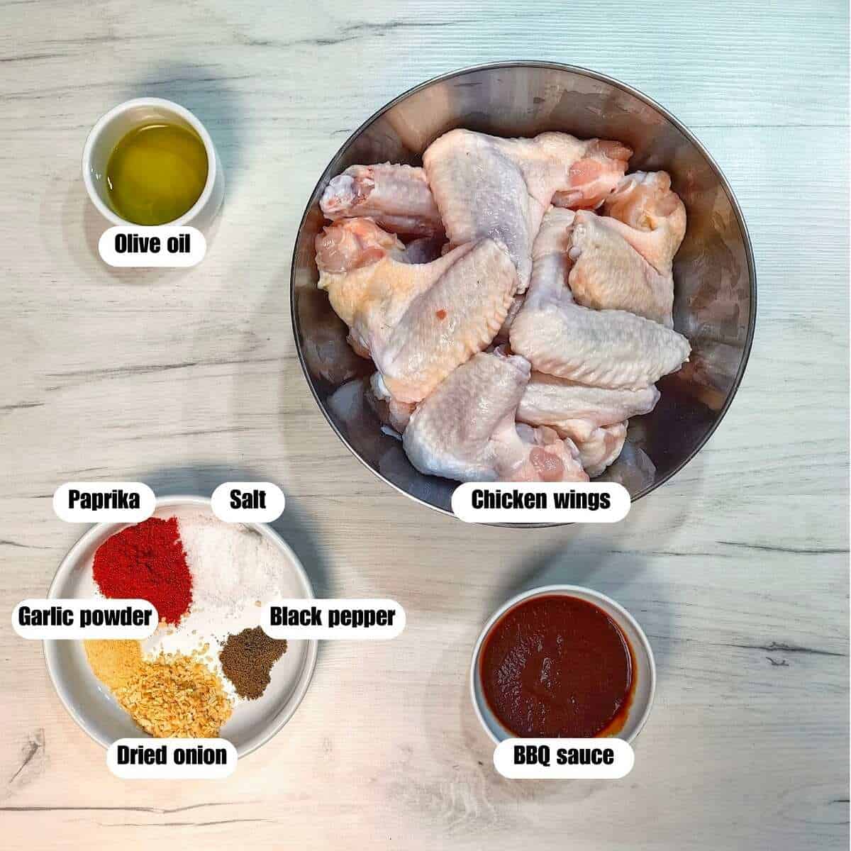 ingredients of air fryer bbq chicken wings