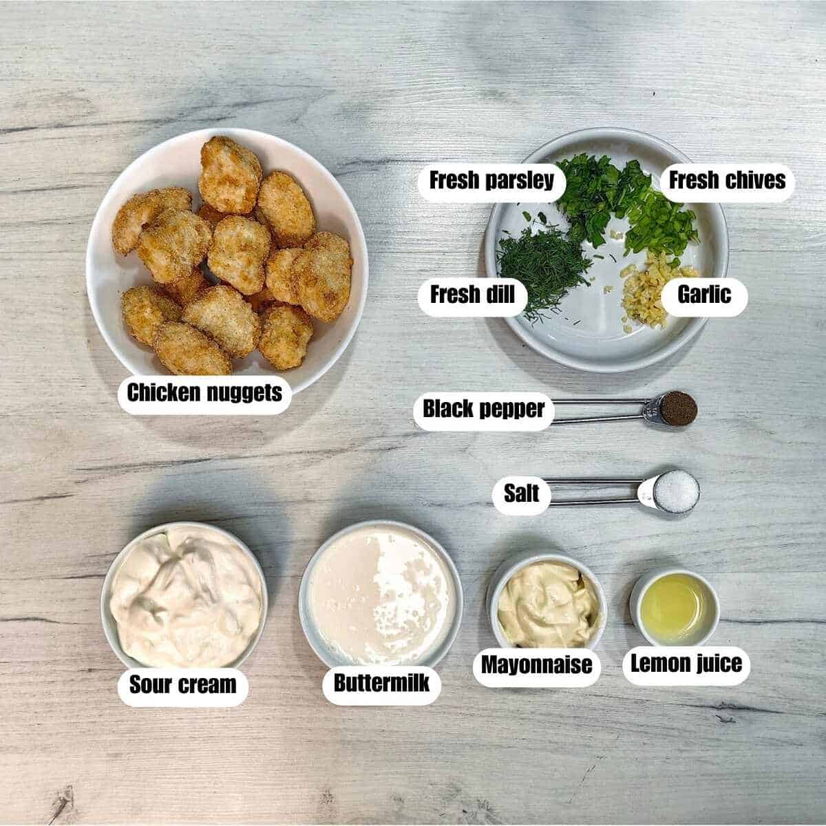 ingredients for air fryer frozen chicken nuggets and ranch dressing
