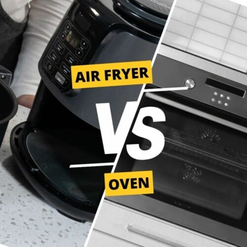 square collage of air fryer vs oven