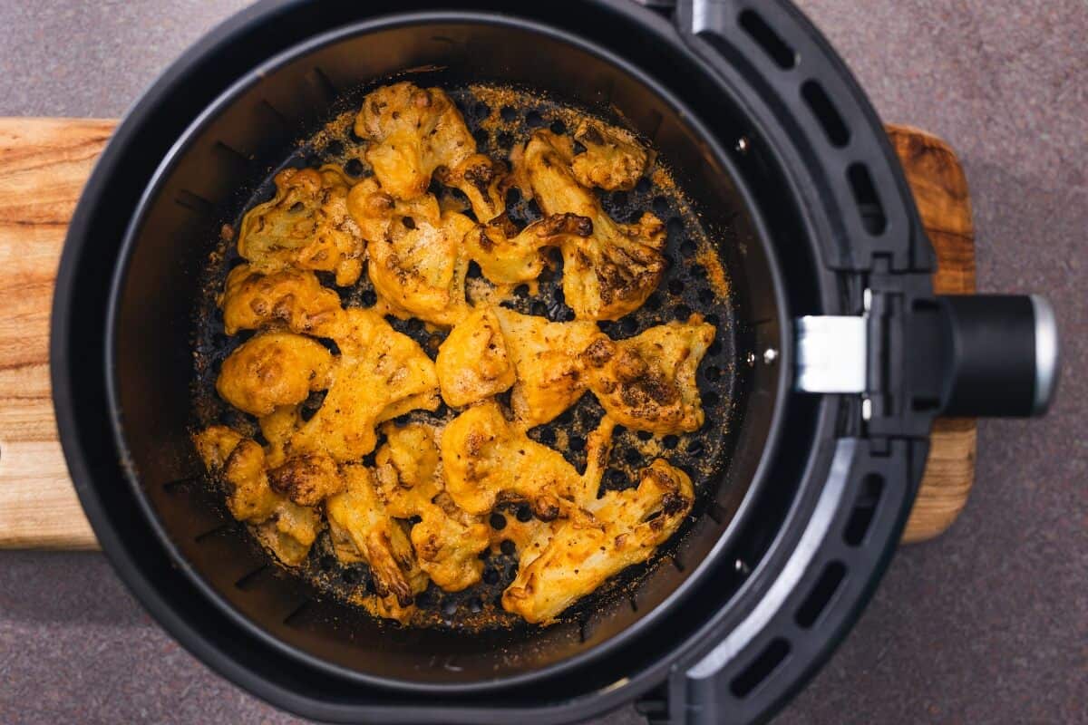 cauliflower in air fryer basket