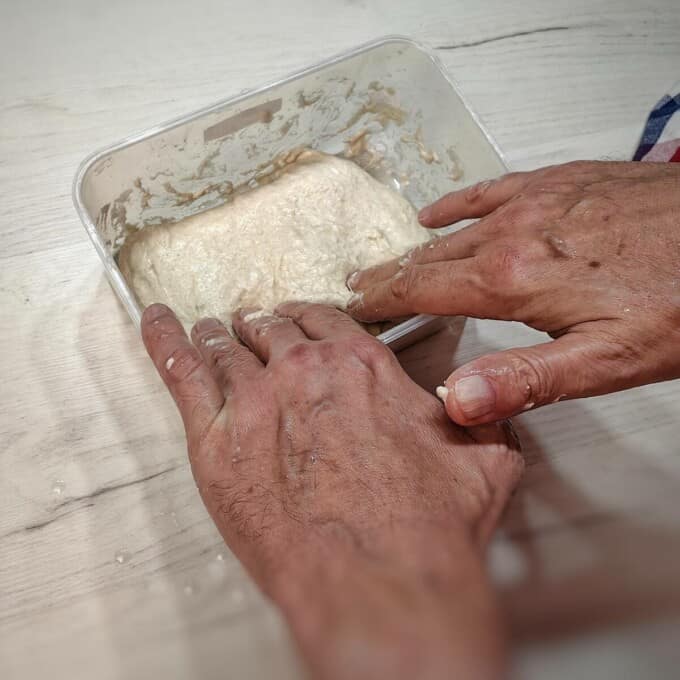 folding the ciabatta dough