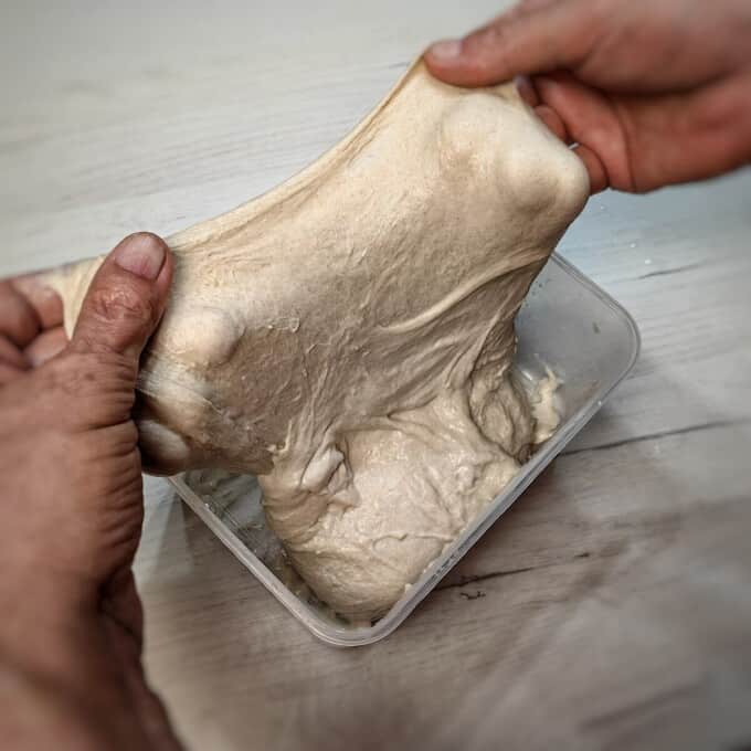 second stretching of the ciabatta dough
