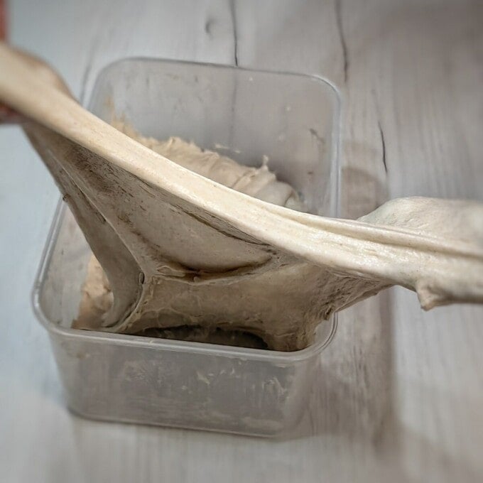 third stretching of the ciabatta dough