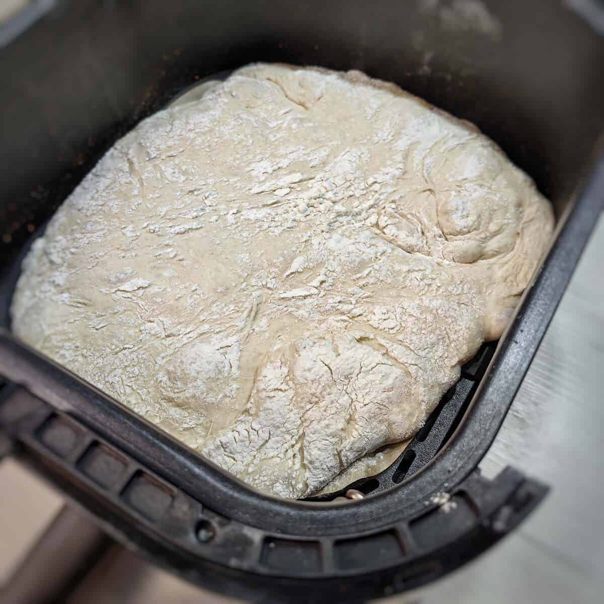 risen ciabatta dough insider air fryer basket