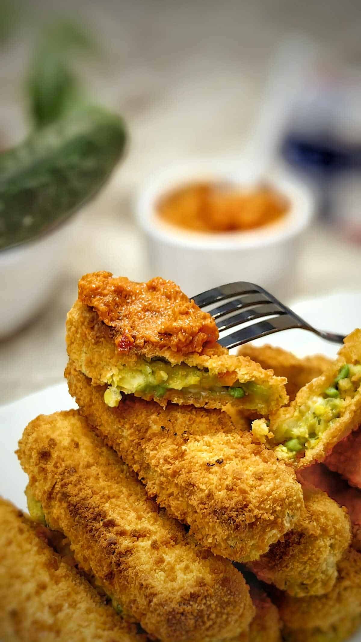 cross section of air fried frozen vegetable fingers