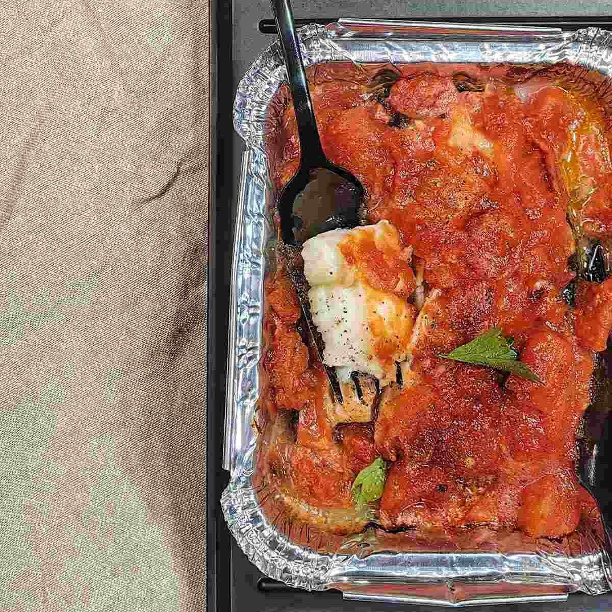 air fryer wolffish on an aluminum pan