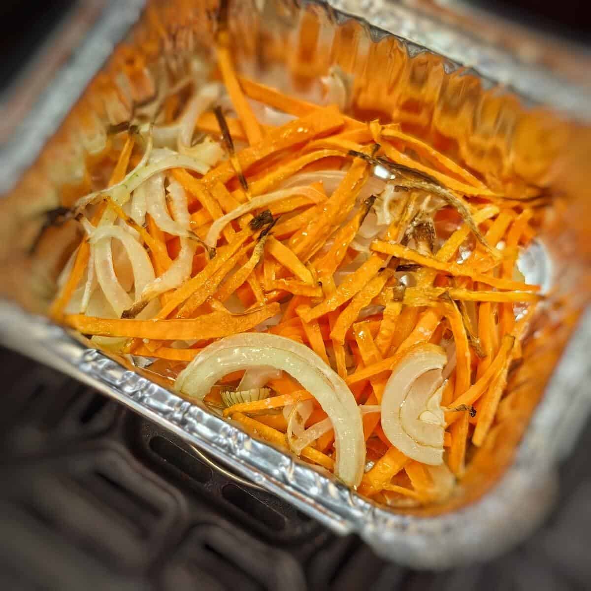 air fried onions and carrots