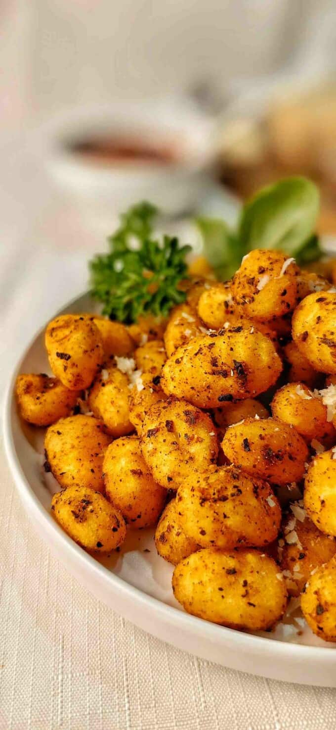 close up of air fried gnocchi