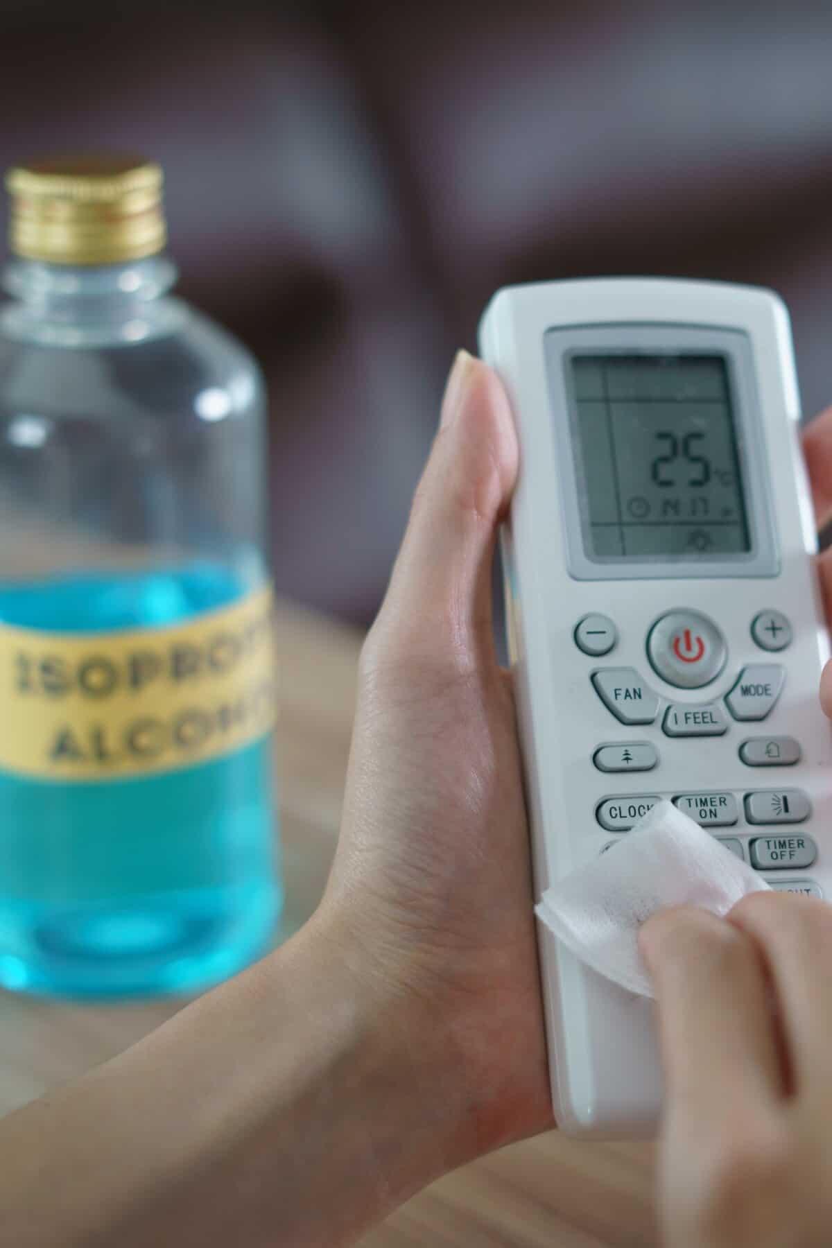 female clean remote control with Isopropyl alcohol