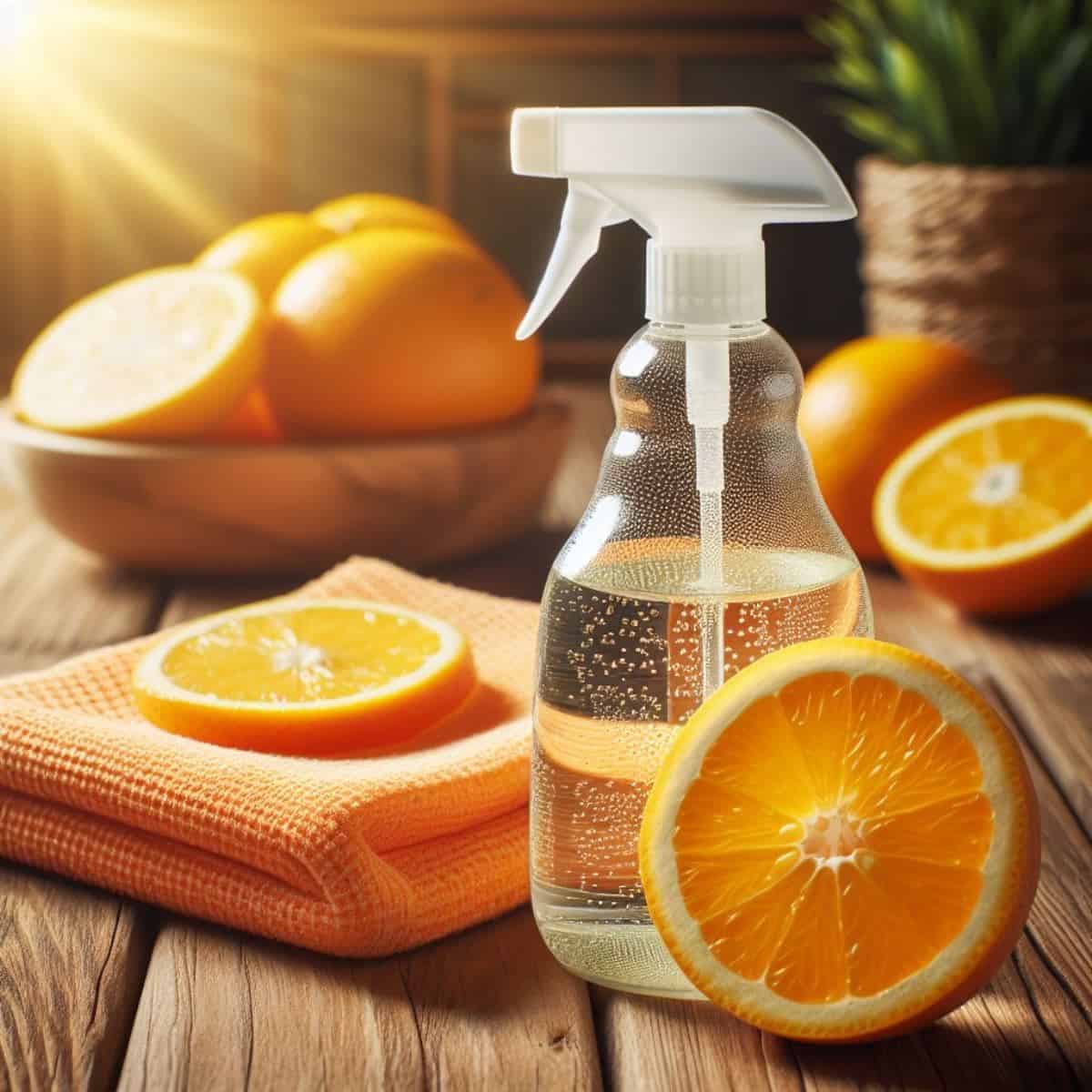 citrus solvent for cleaning, oranges, a towel