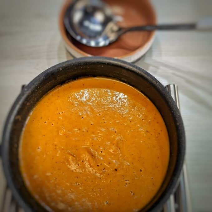 creamy pumpkin soup in a pot