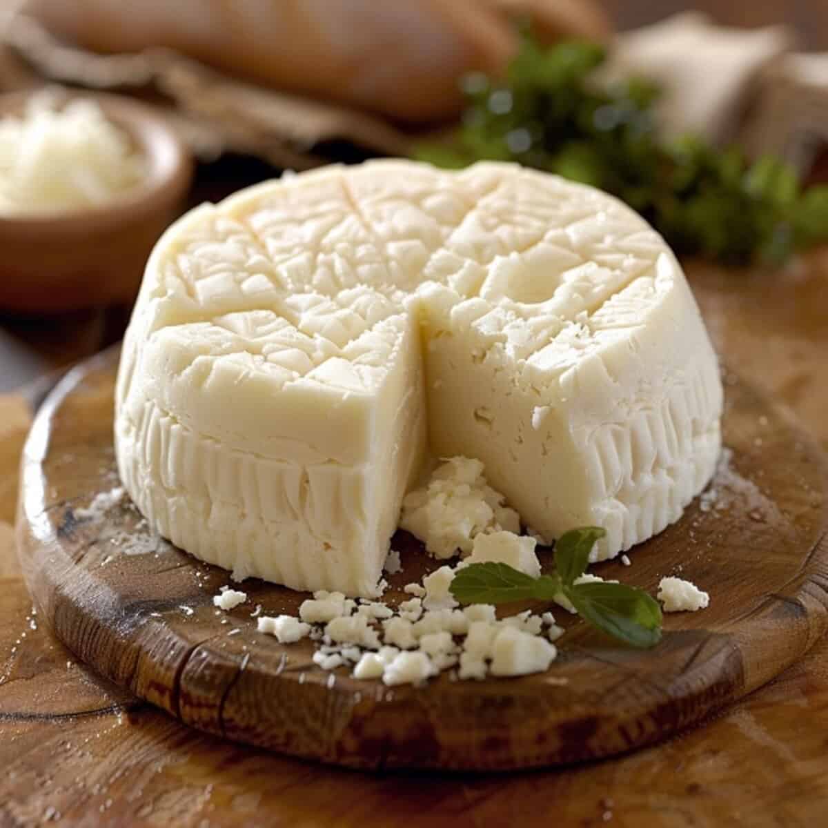 close up of panela cheese on wooden board