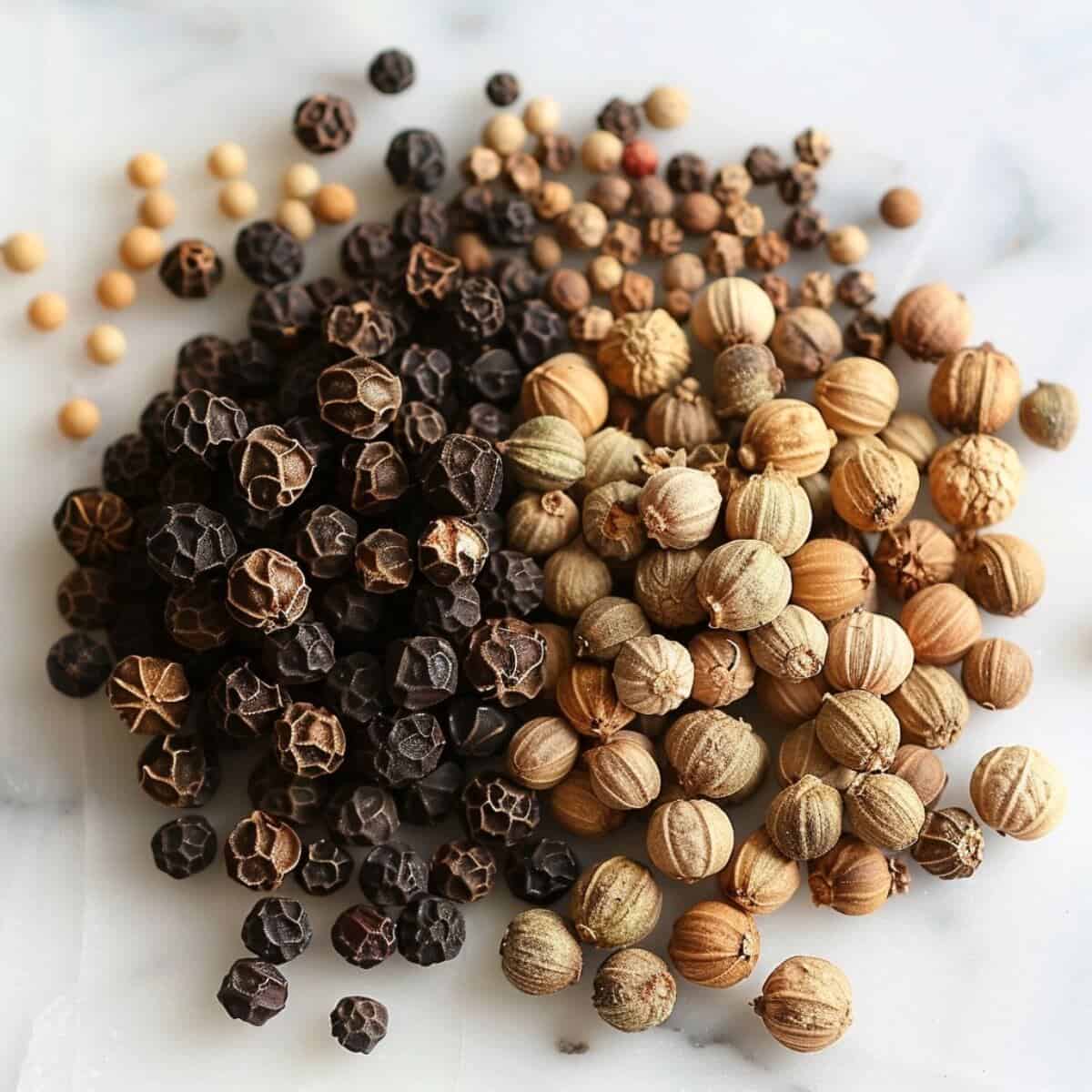 regular black pepper and coriander seeds