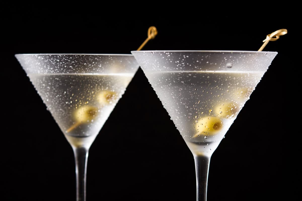 classic dry martini with olives