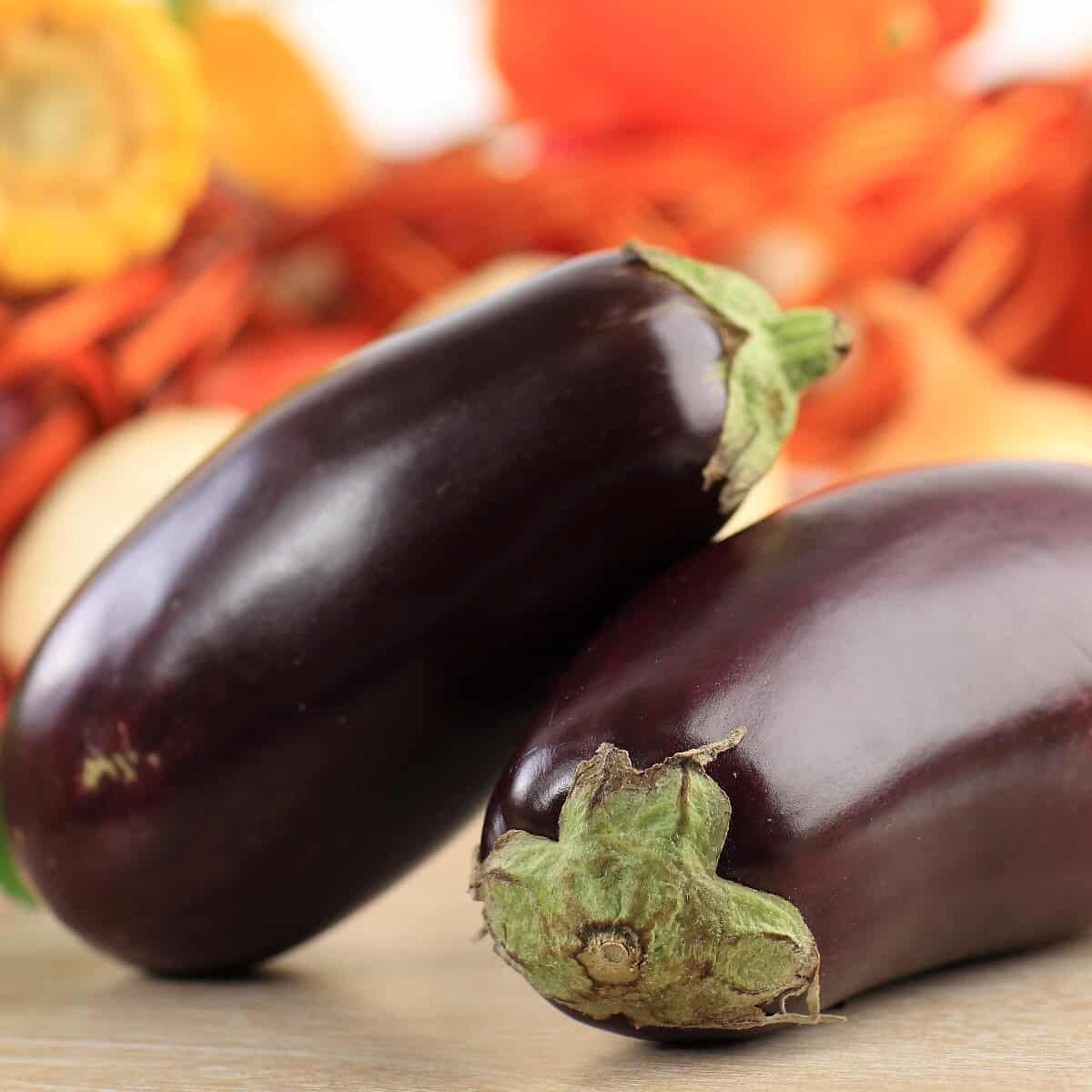 eggplant in the foreground