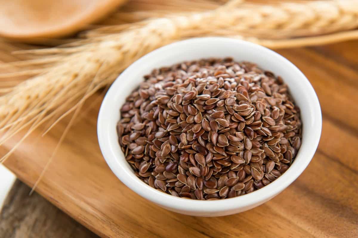 flaxseeds in white bowl