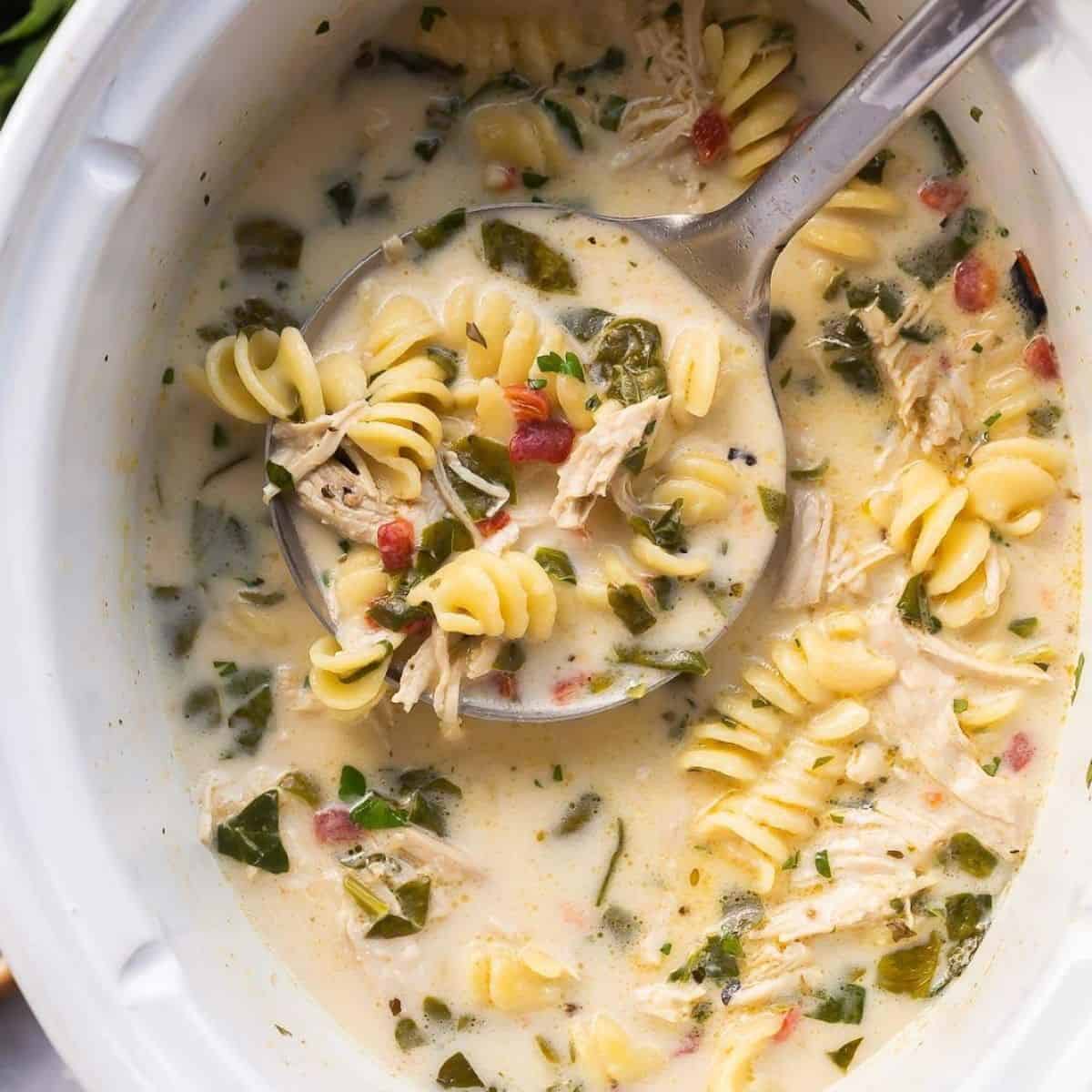 A creamy delight with an Italian slow cooker chicken noodle soup.