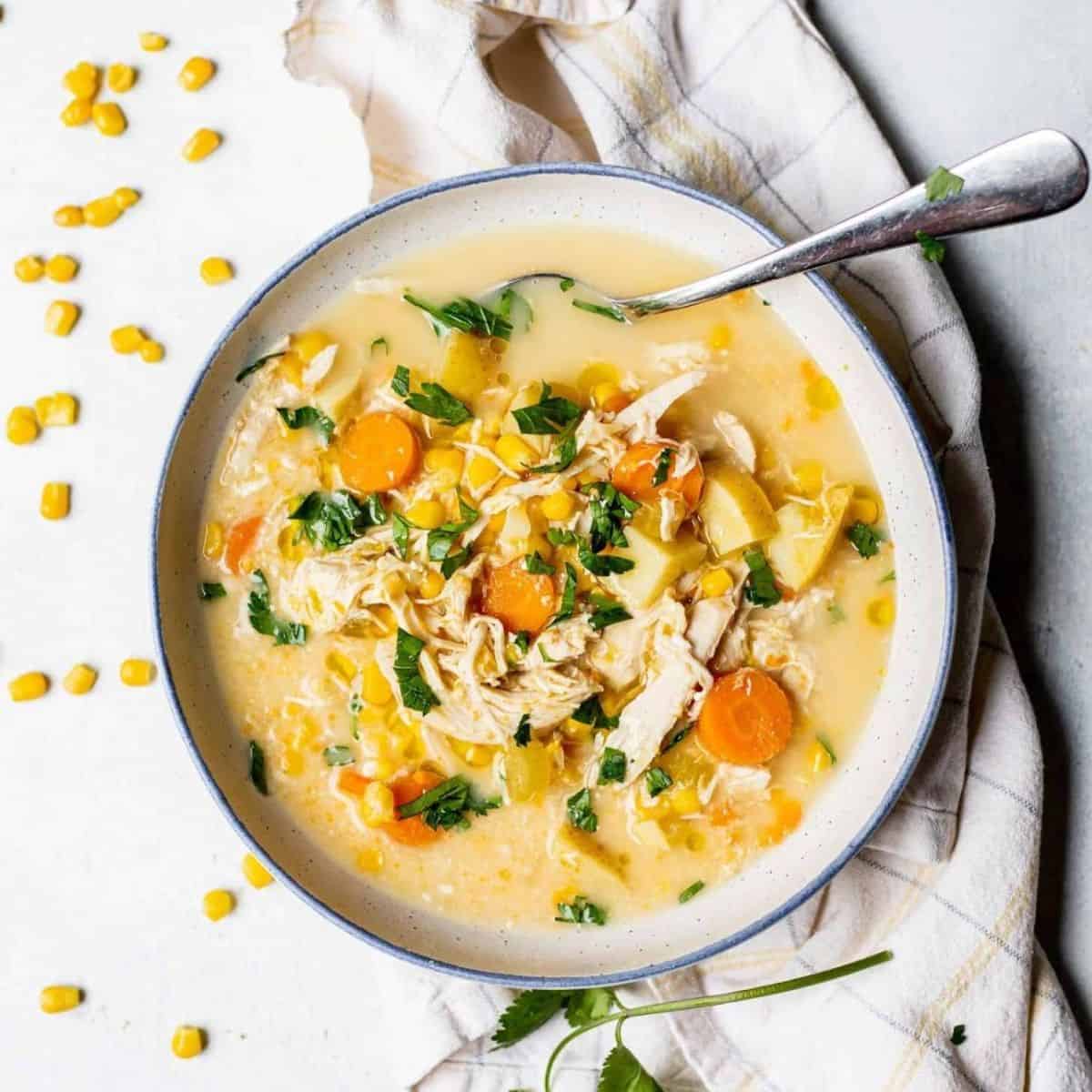 Chicken and Corn Soup with added cream cheese