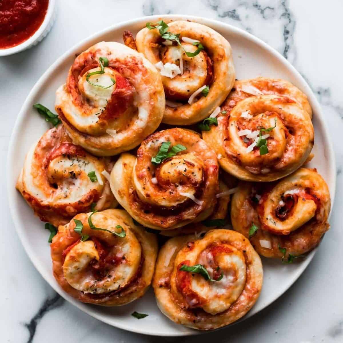 A flavorsome snack featuring pepperoni pizza rolls.