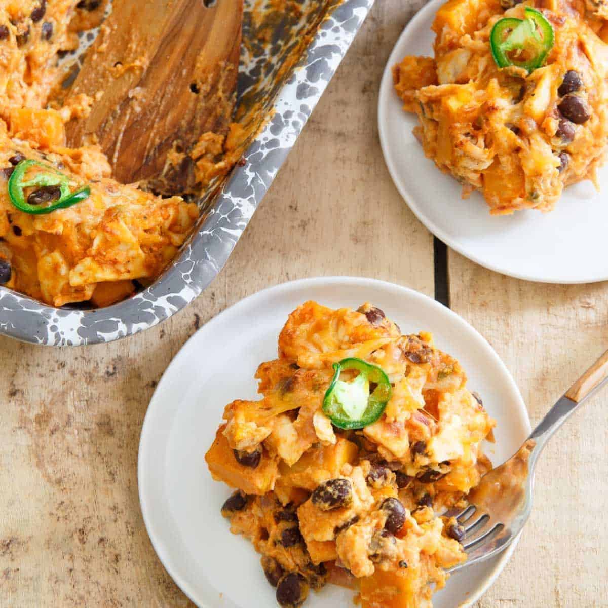 Nothing can go wrong with the flavorsome pumpkin tortilla casserole.