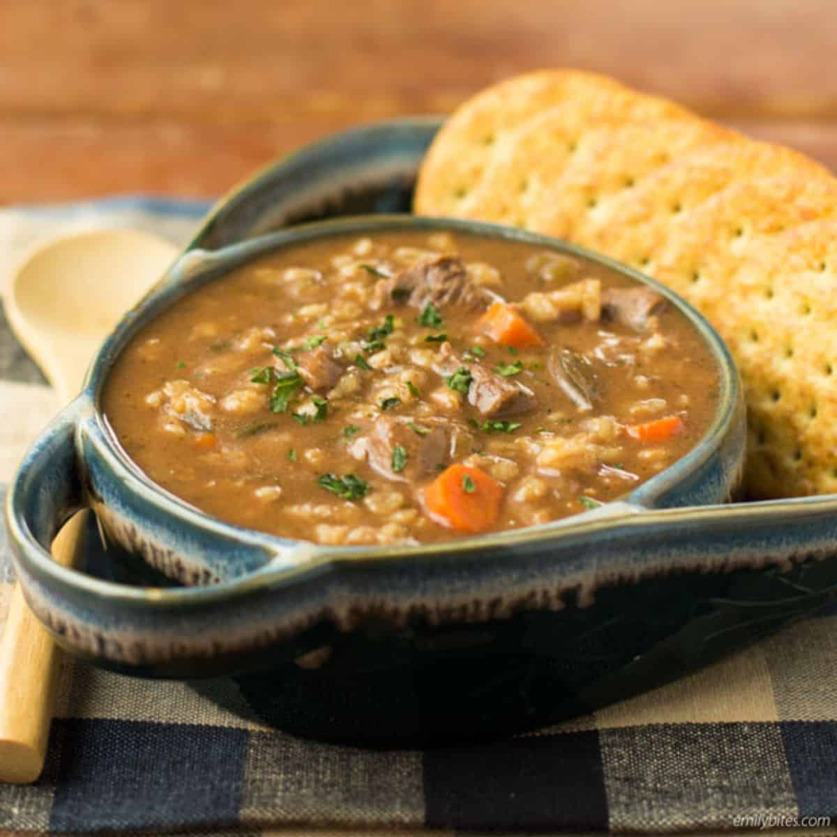 Beef and barley soup with some added vegetables, perfect for cool nights.